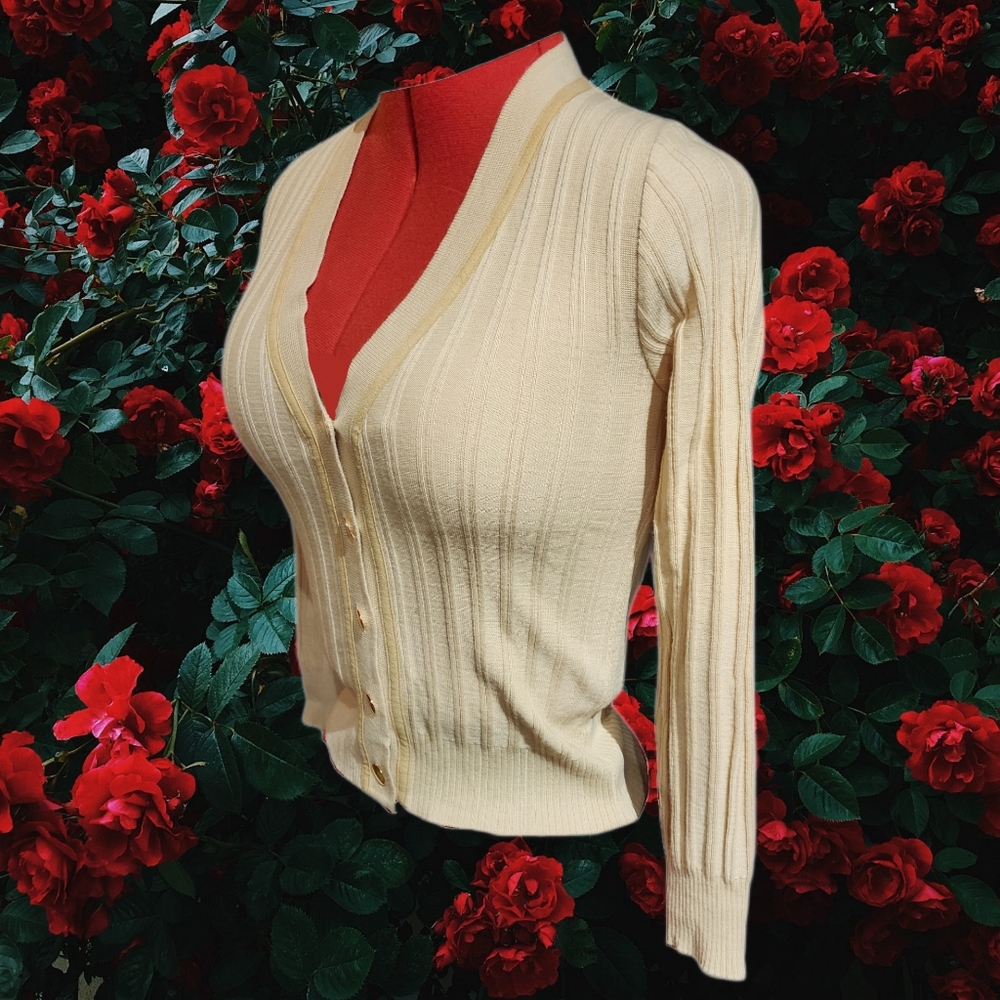 Vintage 50s/60s German Bernhard Altmam Beige & Gold Cardigan RARE FIND Size S